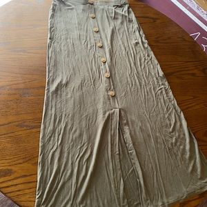 SO Green High Waisted Button Slit Maxi Skirt